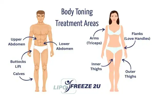 Graphic showing where you can have Body toning Treatment Walton-on-Thames on your body